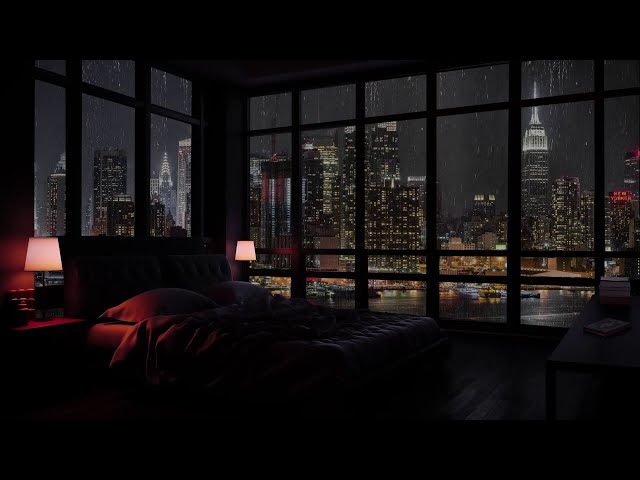 Rainy Night Outside The Apartment: Cozy Bedroom With City View 🌧️Sleep Well