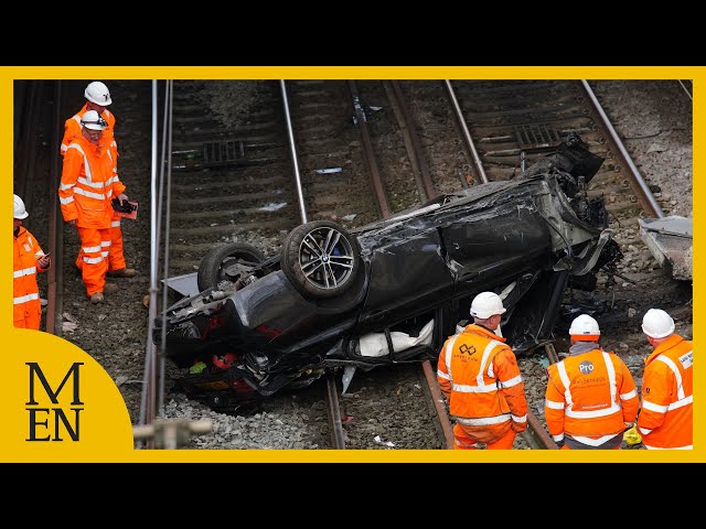 Recap: Car recovered after crash onto train tracks in Salford