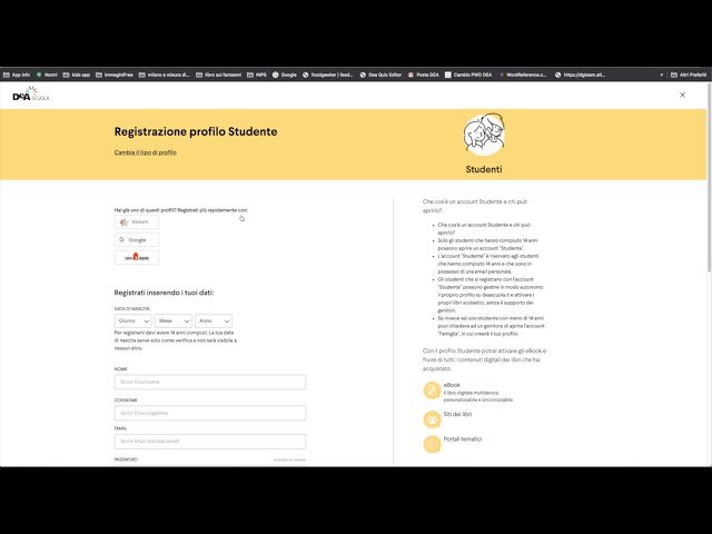Creare un profilo studente maggiore di 14 anni: come registrarsi a deascuola.it
