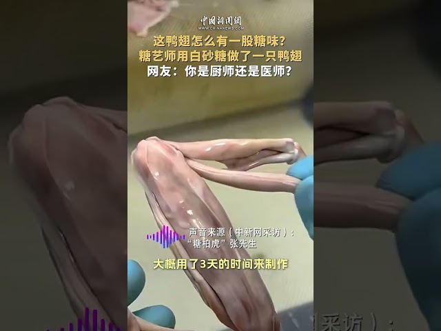 这鸭翅怎么有一股糖味？糖艺师用白砂糖做了一只鸭翅 网友：你是厨师还是医师？