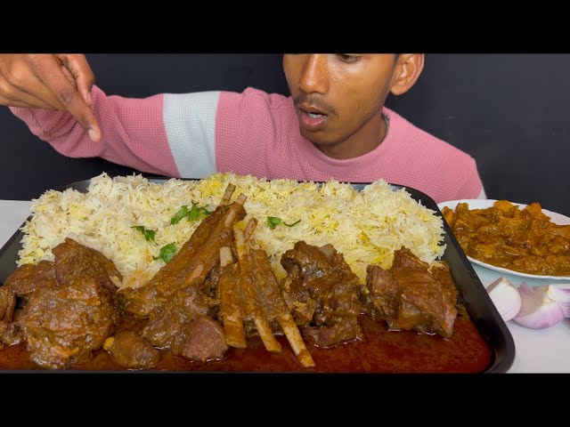 ASMR EATING SPICY MUTTON BOTI CURRY+BEEF BOTI WITH BASMATI RICE || MUKBANG VIDEO | EATING VIDEO