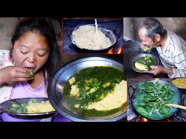 jungle man's family natural organic food nettle || village life of Nepal || @junglefamilycooking