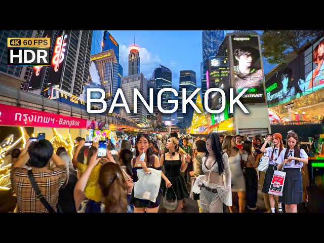 🇹🇭 4K HDR | Night Walk in Downtown Bangkok the Beautiful city that never sleeps