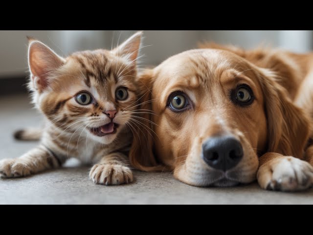 Golden Dog Meets Mischievous Kitten Chaos Ensues!