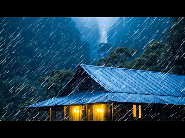 Rain sounds for sleeping - Super insomnia Heavy rain on roof of farm in foggy forest at night #73