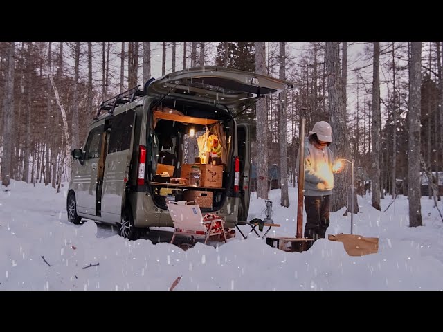 Winter car camping in the snow for the first time in a tiny car.