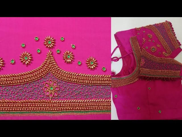 #Grand aari work blouse # vangi model sleeve design# Beginners easy steps###