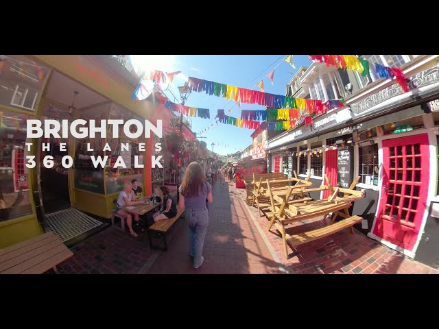 Exploring bohemian & trendy Brighton. 360 POV walk. Summertime in the lanes. UK Travel films.