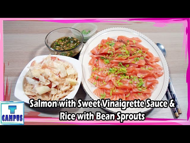 Salmon with Sweet Vinaigrette Sauce & Rice with Bean Sprouts | Korean Cuisine