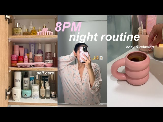 8pm cozy night routine🎀🌙🧸 unwind with me, self care, nightly skincare & more!