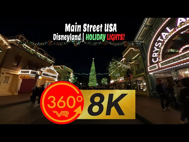 Disneyland Main Street USA Holiday Lights Walking Tour | 8K 360 VR spatial audio