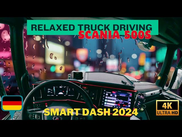 Relaxed Truck Driving in the rain from Kassel to Paderborn. SCANIA 500S Smart Dash 2024