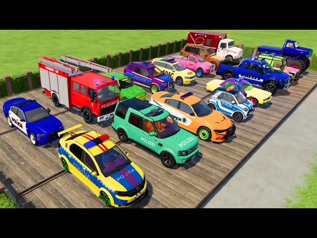 TRANSPORTING CARS, AMBULANCE, POLICE CARS, FIRE TRUCK, MONSTER TRUCK OF COLORS! WITH TRUCKS! - FS 22