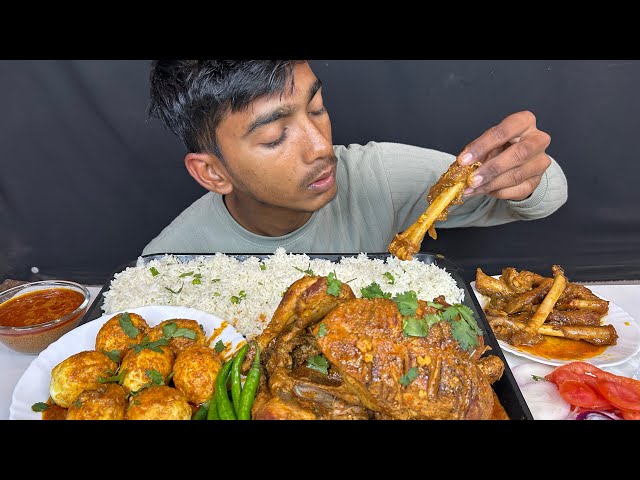 ASMR; Eating Spicy Whole Chicken Curry+Spicy Mutton Curry+Spicy Egg Curry+Extra Gravy || MUKBANG