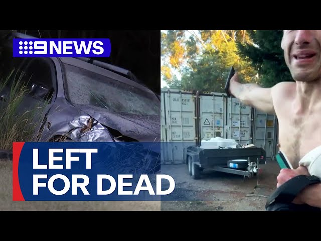 Driver arrested after leaving female passenger for dead in fiery crash | 9 News Australia