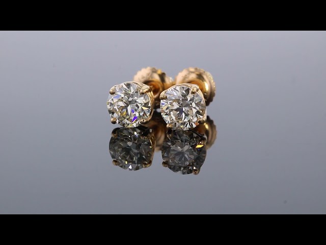 1.81 Total Carat Round Diamond Studs Set in Yellow Gold from Concierge Diamonds