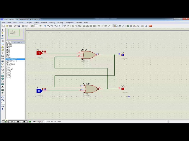 2 INPUT NOR RS Flip plop by PROTEUS