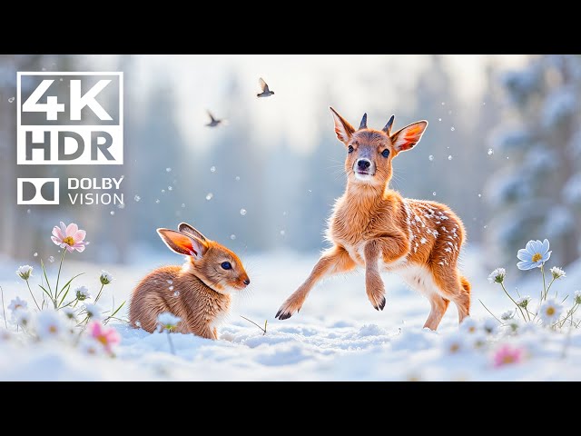 Winter Animals Documentary 4k HDR | Winter Morning Sunshine | Beautiful Relaxing Peaceful Music