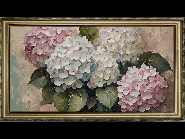 FREE TV ART VINTAGE SCREENSAVER BACKGROUND FRAMED HYDRANGEA FLORAL PAINTING NO SOUND WALLPAPER 4K