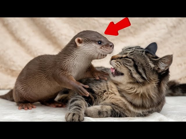 Tiny Otter Rescued from Zoo Grows Up with a Cat – Now They Become Inseparable