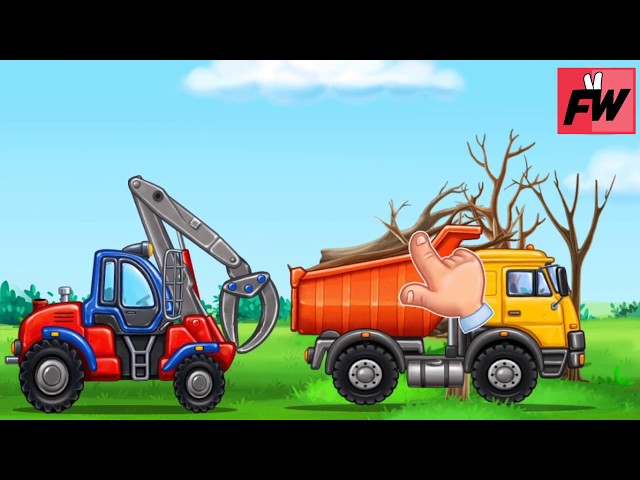 Game of assembling heavy equipment cars to build houses for children