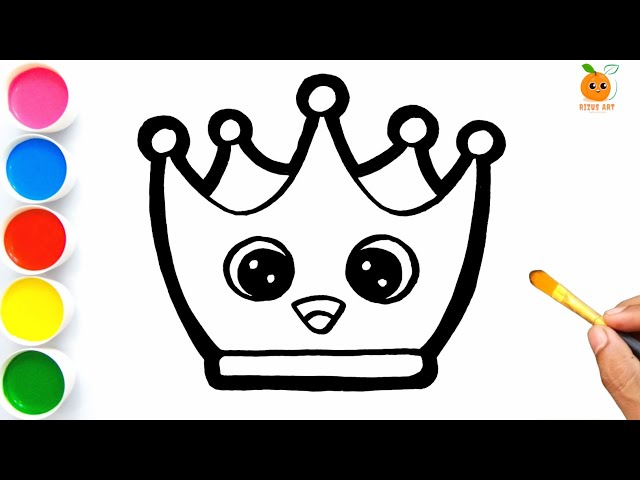 How to Draw a Cute Crown 👑 | Cute Crown Drawing, Painting and Coloring for kids