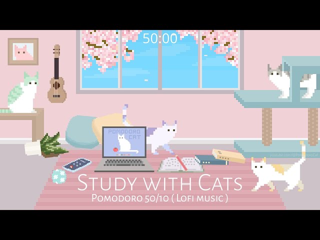 Study with Cats 🌸 Pomodoro Timer 50/10 | Relaxing lofi x Animation | Cherry blossom edition ♡