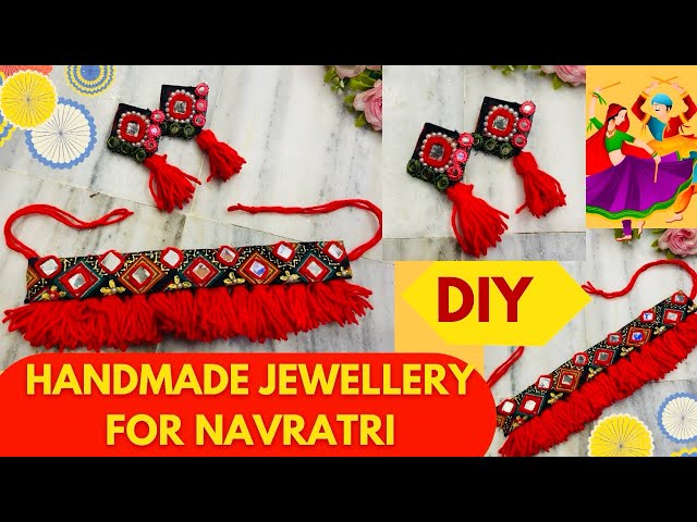 बेकार कपड़ों से बनाये त्योहार के लिए है Handmade Jewellery/ Easy Navratri jewellery making at home