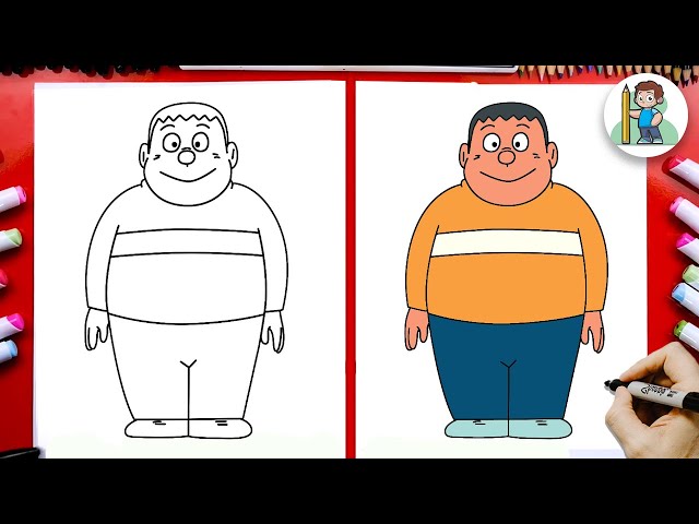 How to Draw Gian from Doraemon in Easy Step by Step Tutorial!