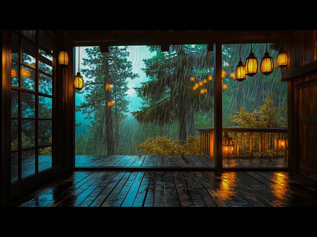 Deep sleep in 3 minutes — Storm and thunder in wooden house in foggy forest