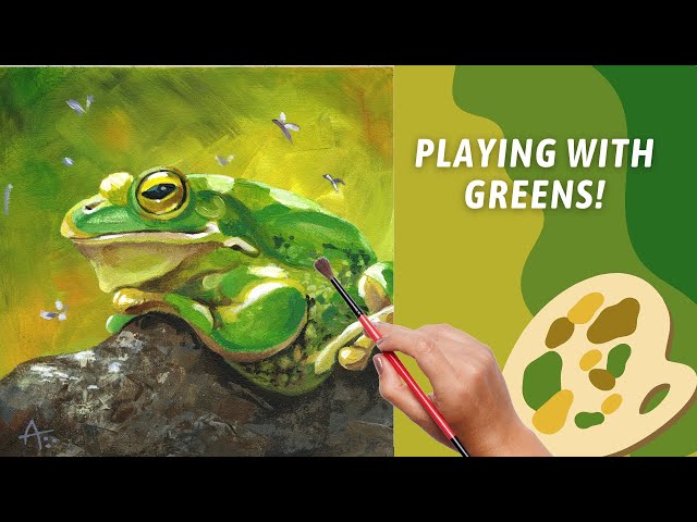 FUN Acrylic Frog Painting! SIMPLE Toad Painting! Playing with GREENS! Using Only 3 COLORS!