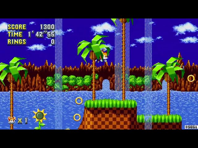 SONIC MANIA - GREEN HILL ZONE - NO RINGS - TAILS GAMEPLAY.