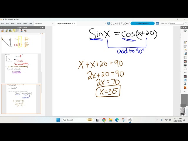 Honors Geometry BC February 13th - Unit 8 Day 11 - Cofunctions