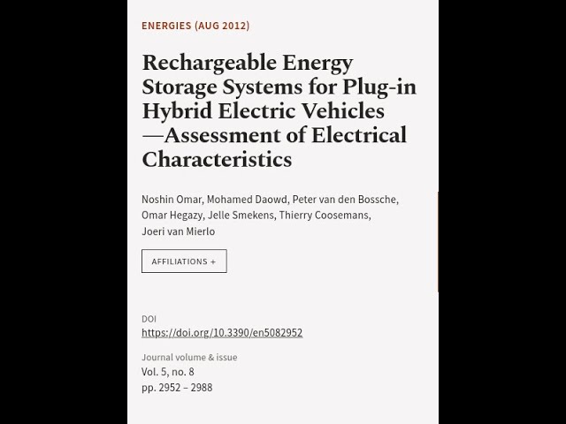 Rechargeable Energy Storage Systems for Plug-in Hybrid Electric Vehicles—Assessment o... | RTCL.TV