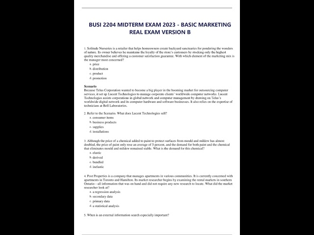 BUSI 2204 MIDTERM EXAM 2023   BASIC MARKETING REAL EXAM VERSION B