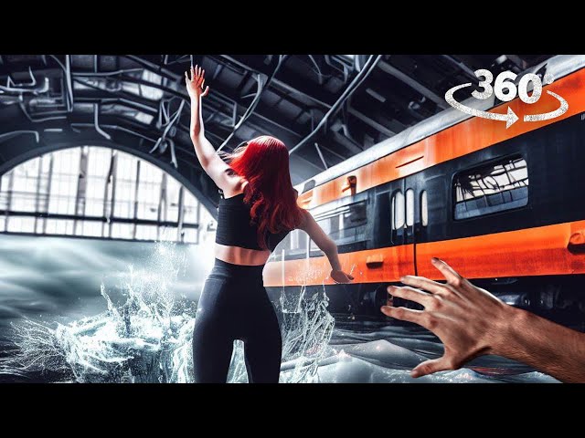 360° Tsunami Hits Train Station and Train Yard VR 360 Video 4K Ultra HD