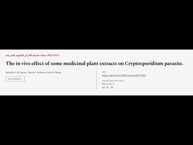 The in vivo effect of some medicinal plant extracts on Cryptosporidium parasite. | RTCL.TV