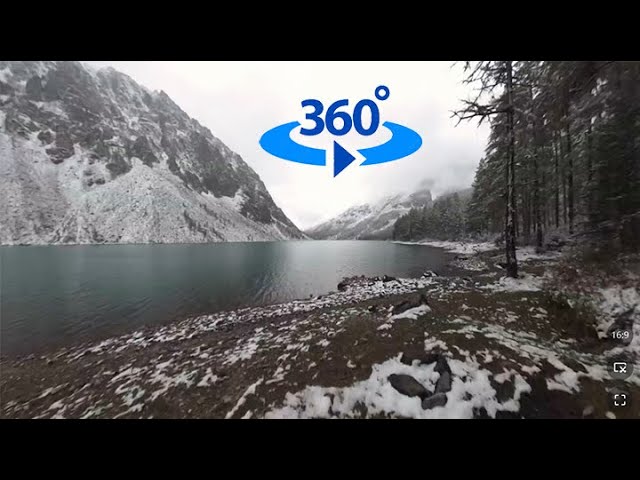 Immersive VR 360 PLV: Snowfall Serenity by a Tranquil Lake.