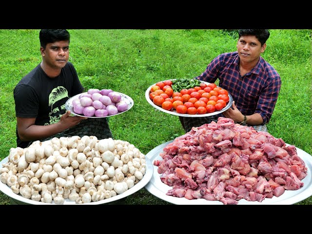 MUSHROOM CHICKEN | Spicy Chicken Mushroom Masala | Cooking Skill Village Food