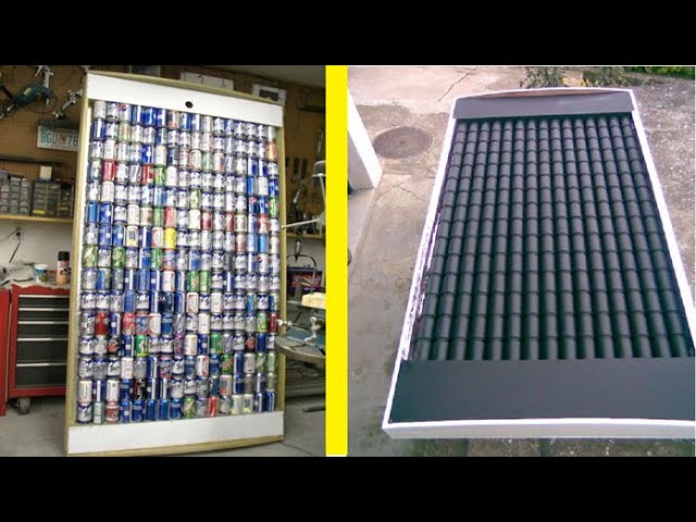 Solar energy (inside cans) heats a house in winter in Ukraine