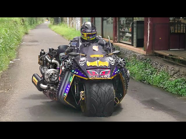 Riding Homemade Batman Bike of Indonesia