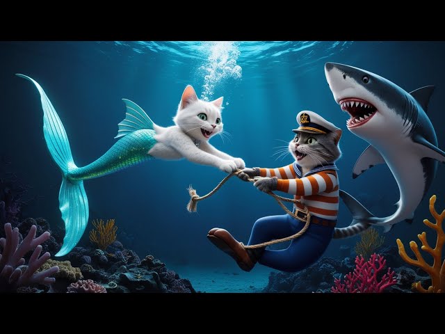 The mermaid cat rescues captain cat's life #cat #cute #catvideos #funny #kitty @PawUniversalAi