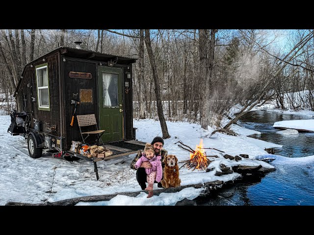 Freezing Cold Night at our Cabin on a FROZEN RIVER! Winter Camping