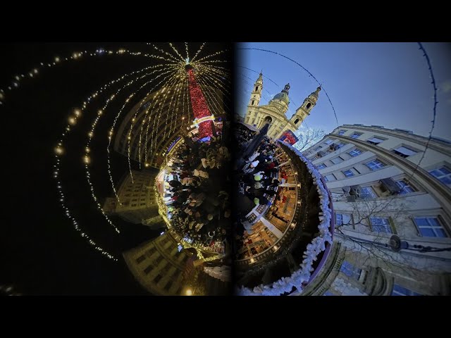 360° 4K HDR | 🎄 Budapest Basilica Christmas Market – ✨ Day & Night Transitions in 360