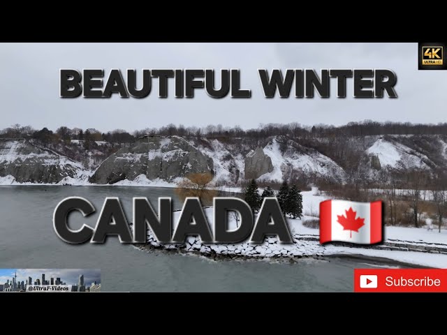 Winter in Canada: A Drone's View of Snowy Landscapes, a Frozen Lake, and Beach Views