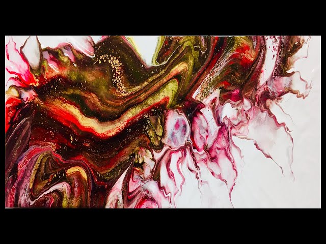 Acrylic Pour Fluid Art Video of a Flip and Drag with Black, Red and DecoArt Gold and House Paint