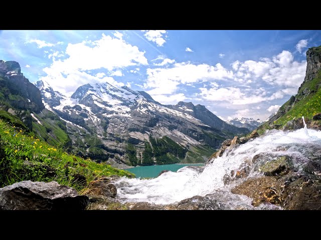 Refreshing Mountain River Water Sounds for Sleep, Study & Work | Oeschinensee, Switzerland 🇨🇭