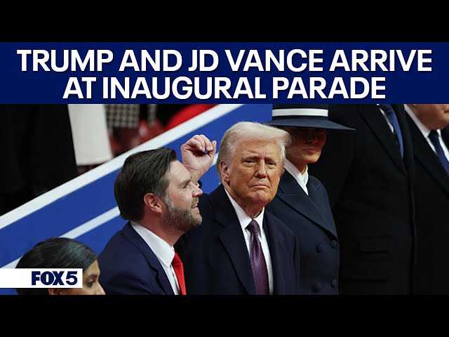 JD Vance and Donald Trump arrive at Inaugural Parade