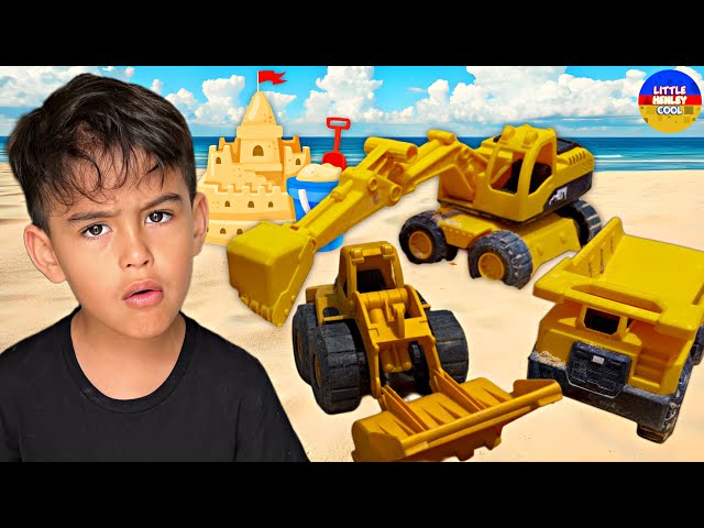 Littlehenelycool Pretend Plays with Construction Vehicles for Kids in Sandpit and Beach