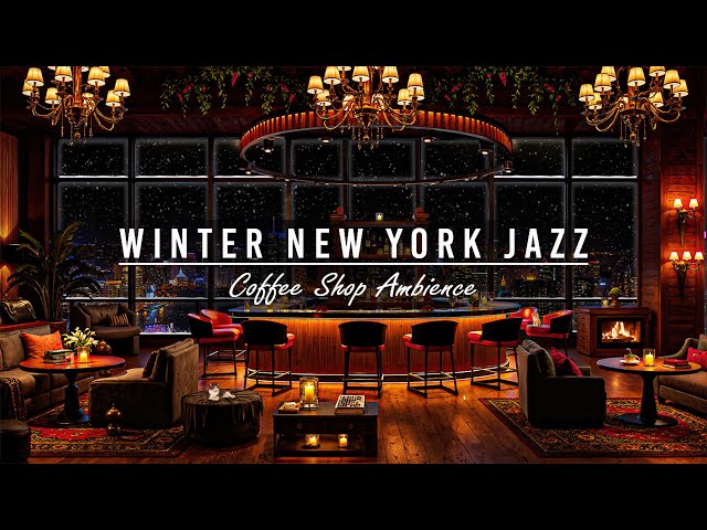 Cozy Winter New York Rooftop Cafe Ambience☕ Relaxing Jazz Music for Good Mood,Work | Night City View